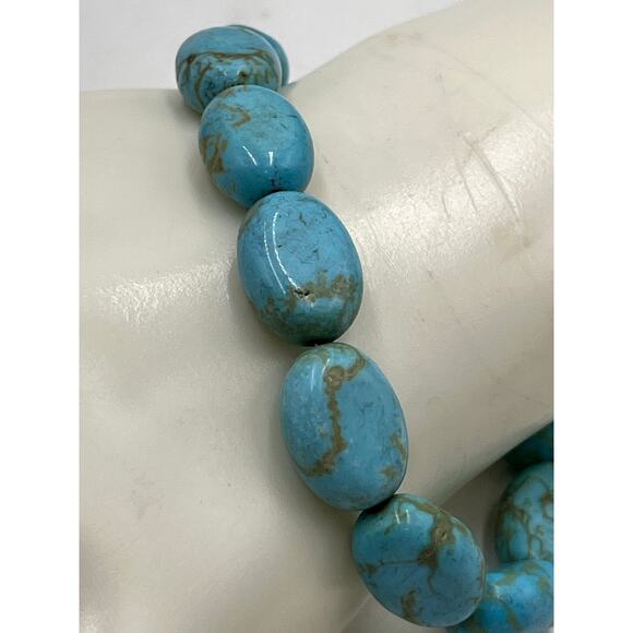 Blue Turquoise Beaded 925 Sterling Silver Toggle Closure Bracelet Sz 8.5” - Picture 8 of 8